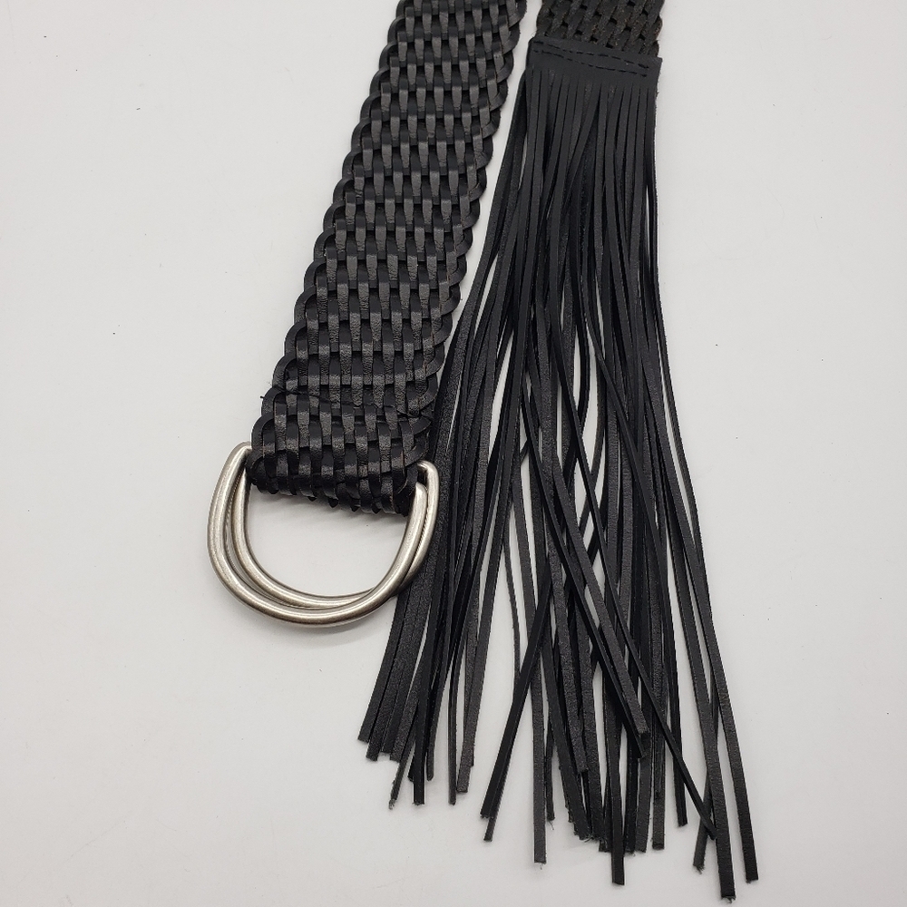 Unbranded women OS black woven belt with fringe leather